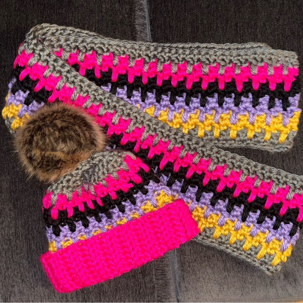 Colorful Knit/ Crochet Scarf and Hat Set